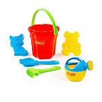 Набор №166: ведро-цветок большое, лопатка №5, грабельки №5, формочки (котёнок + медведь), лейка малая №4, Артикул 4986 – портал поставщиков НСППО