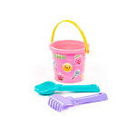 Набор №219: ведро малое с наклейкой, совок №2, грабельки №2, артикул 0511
