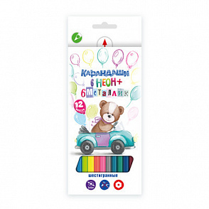 "Мишка" MNCP-9012 Набор карандашей 6 неоновых + 6 металлик заточенный 12 цв. – портал поставщиков НСППО - 1