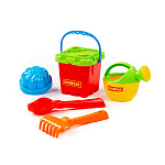 Набор №169: ведро-крепость малое, ситечко-крепость, совок №2, грабельки №2, 1 формочка, лейка малая №3, артикул 5129