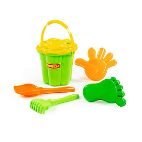 Набор №308: ведро-цветок среднее №3, ситечко-цветок среднее №3, лопатка №5, грабельки №5, формочки (ладошка + ножка), артикул 35585 – портал поставщиков НСППО - 1