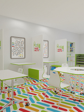 Акустический мобильный модуль-скамья с пуфами, кромка салатовая, подушки салатовые, 840*450*2100 мм, УФ-печать – портал поставщиков НСППО - 2