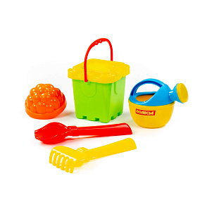 Набор №169: ведро-крепость малое, ситечко-крепость, совок №2, грабельки №2, 1 формочка, лейка малая №3, артикул 5129 – портал поставщиков НСППО - 5