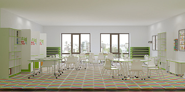 Акустический мобильный модуль-скамья с пуфами, кромка салатовая, подушки салатовые, 840*450*2100 мм, УФ-печать – портал поставщиков НСППО - 3