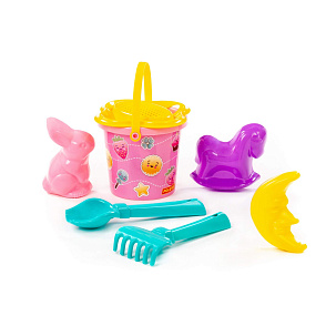 Набор №250: ведро малое с наклейкой, ситечко-цветок, совок №2, грабельки №2, формочки (заяц + лошадка + месяц), артикул 3529 – портал поставщиков НСППО - 2