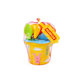 Набор №250: ведро малое с наклейкой, ситечко-цветок, совок №2, грабельки №2, формочки (заяц + лошадка + месяц), артикул 3529 – портал поставщиков НСППО - 8