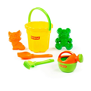 Набор №166: ведро-цветок большое, лопатка №5, грабельки №5, формочки (котёнок + медведь), лейка малая №4, Артикул 4986 – портал поставщиков НСППО - 6