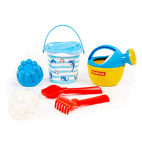 Набор №180: ведро малое с наклейкой, ситечко-цветок, совок №2, грабельки №2, 2 формочки, лейка малая №4, артикул 0597 – портал поставщиков НСППО - 7