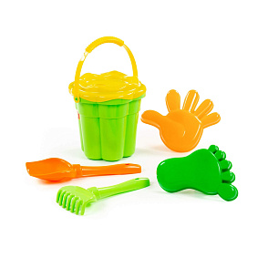 Набор №308: ведро-цветок среднее №3, ситечко-цветок среднее №3, лопатка №5, грабельки №5, формочки (ладошка + ножка), артикул 35585 – портал поставщиков НСППО - 2